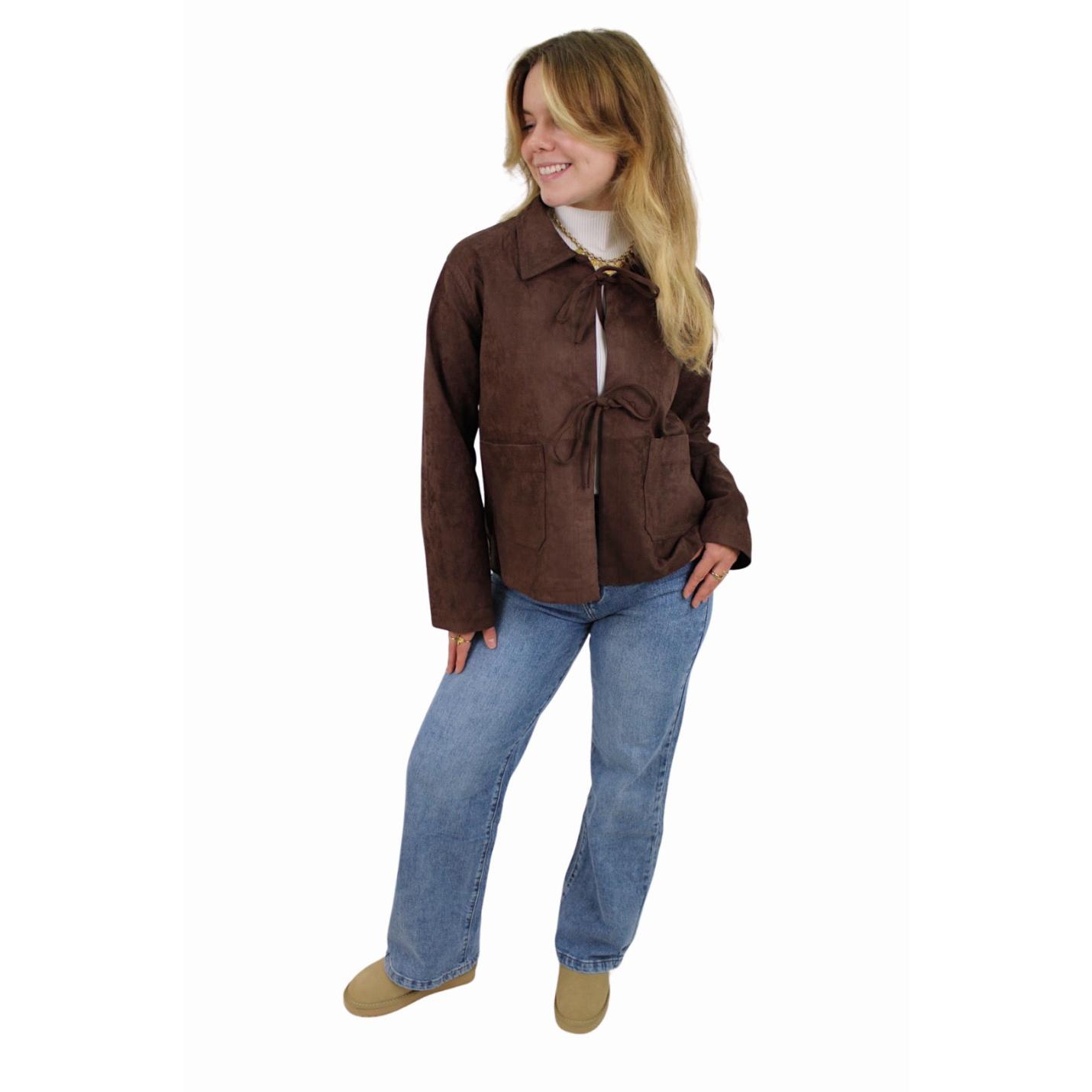 MAJA SUEDE BOW JACKET | BROWN - S/M; Afbeelding: 2