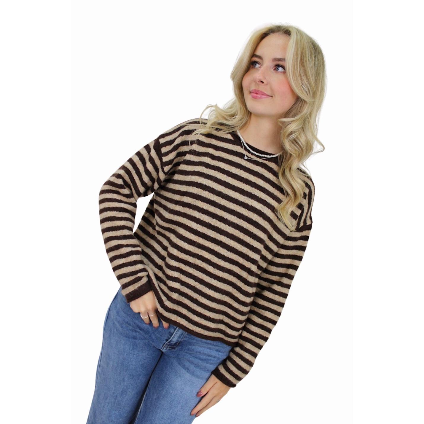 AMAYA SOFT STRIPED KNIT | CAMEL/BROWN