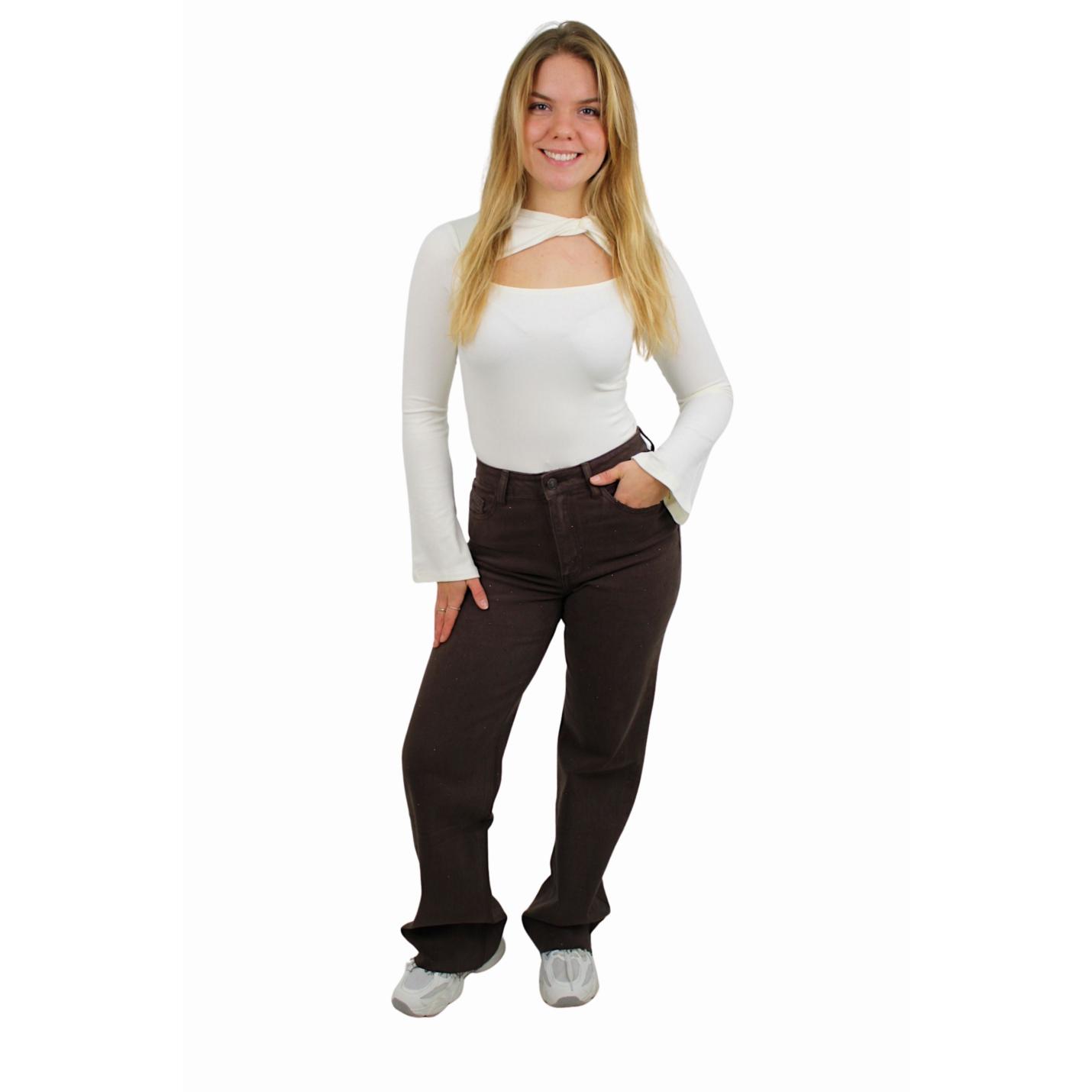 QUEEN HEARTS TALL GLITTER WIDE LEG JEANS W3767 | BROWN - 38/M; Afbeelding: 2