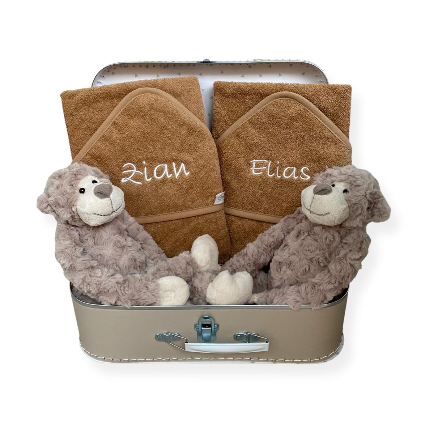 tweeling kraamcadeau koffer bruin