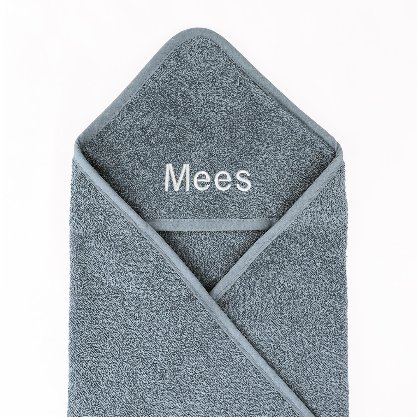 badcape met naam grijs