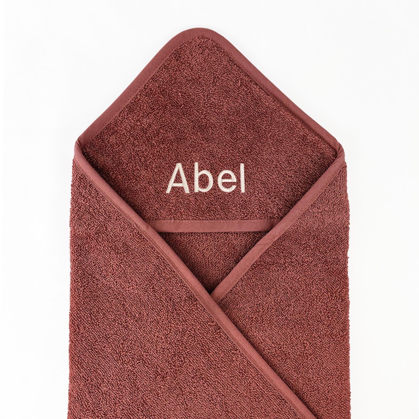 badcape koper met beige letters