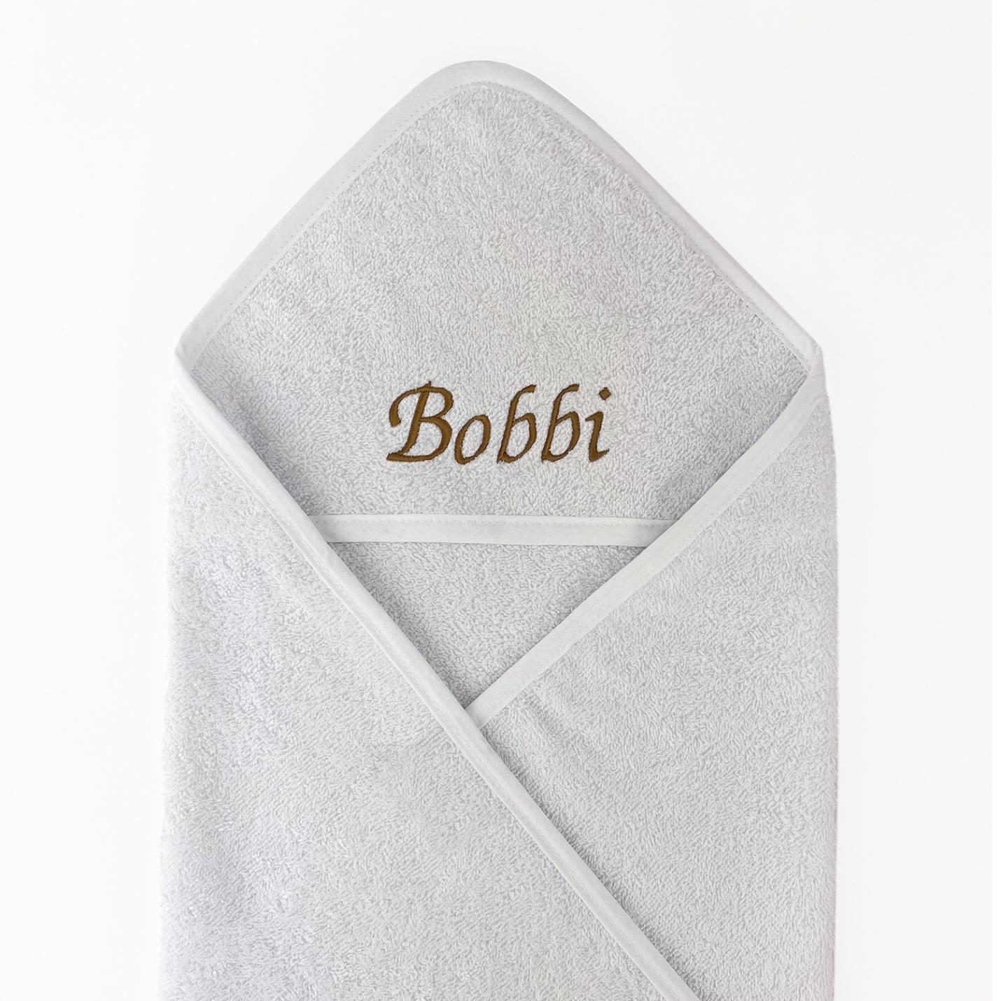 Badcape met naam - Wit