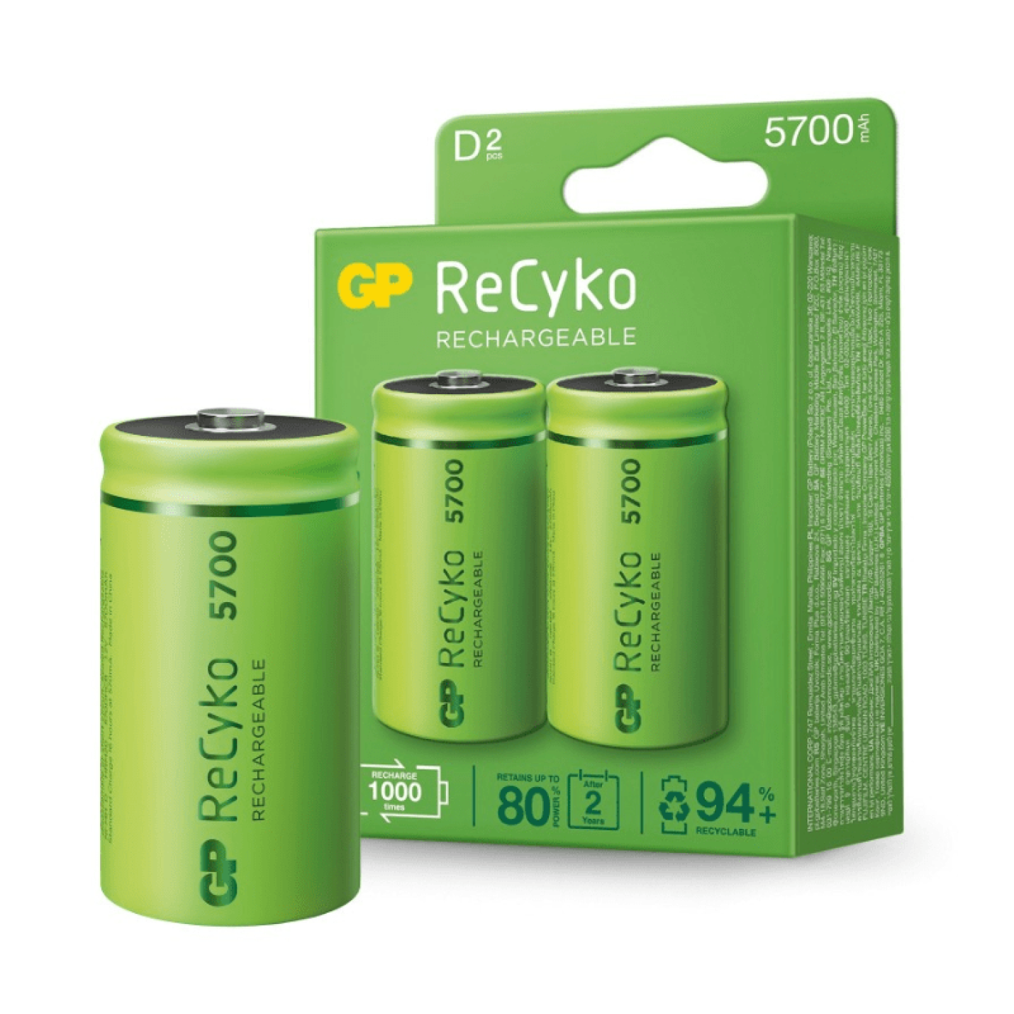 GP ReCyko Oplaadbare D-batterij 5700 mAh - 2 stuks