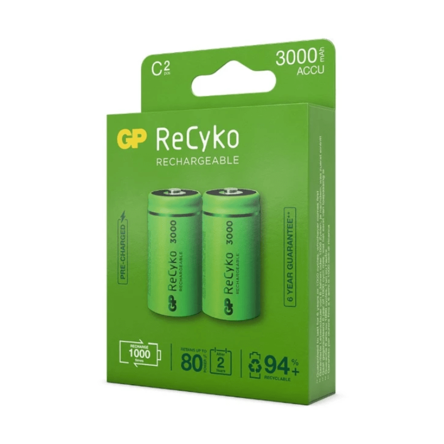 GP ReCyko Oplaadbare C-Batterij 1,2V/3000 mAh - 2 stuks