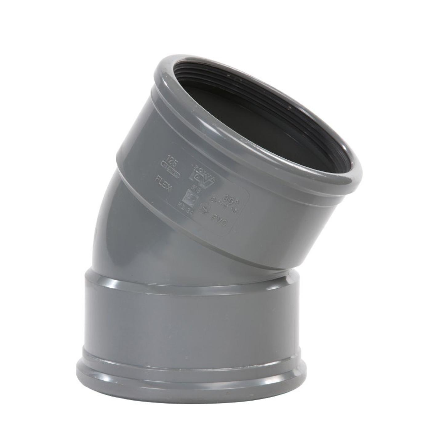 PVC Bocht met manchet - 125mm Bocht 30°
