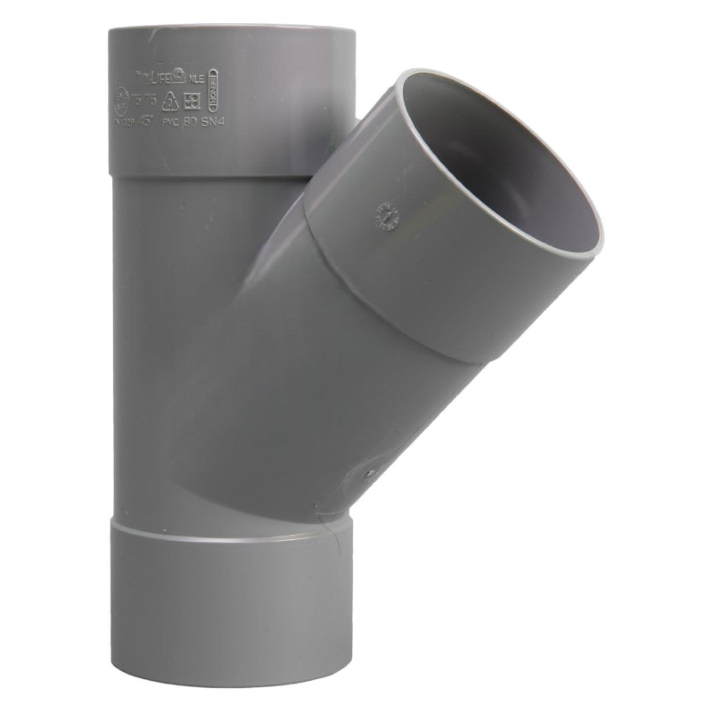 PVC 75 mm T-stuk 45° Mof 3 x LV