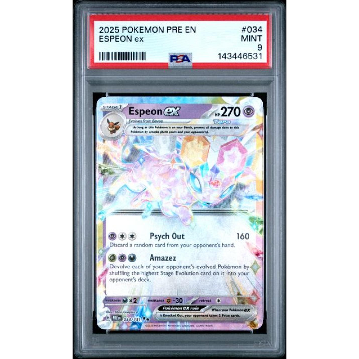 Espeon ex (PSA 9) 034/131 - Prismatic Evolutions - Holofoil
