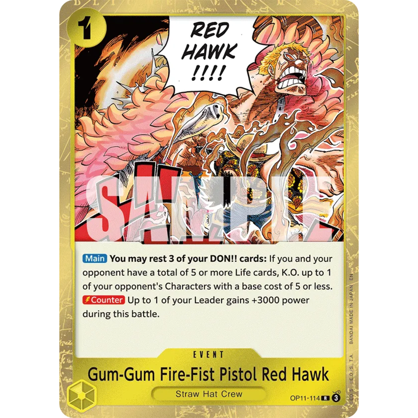 Gum-Gum Fire-Fist Pistol Red Hawk (Luffy Deck) OP11-114 - Learn Together Deck Set - Normal
