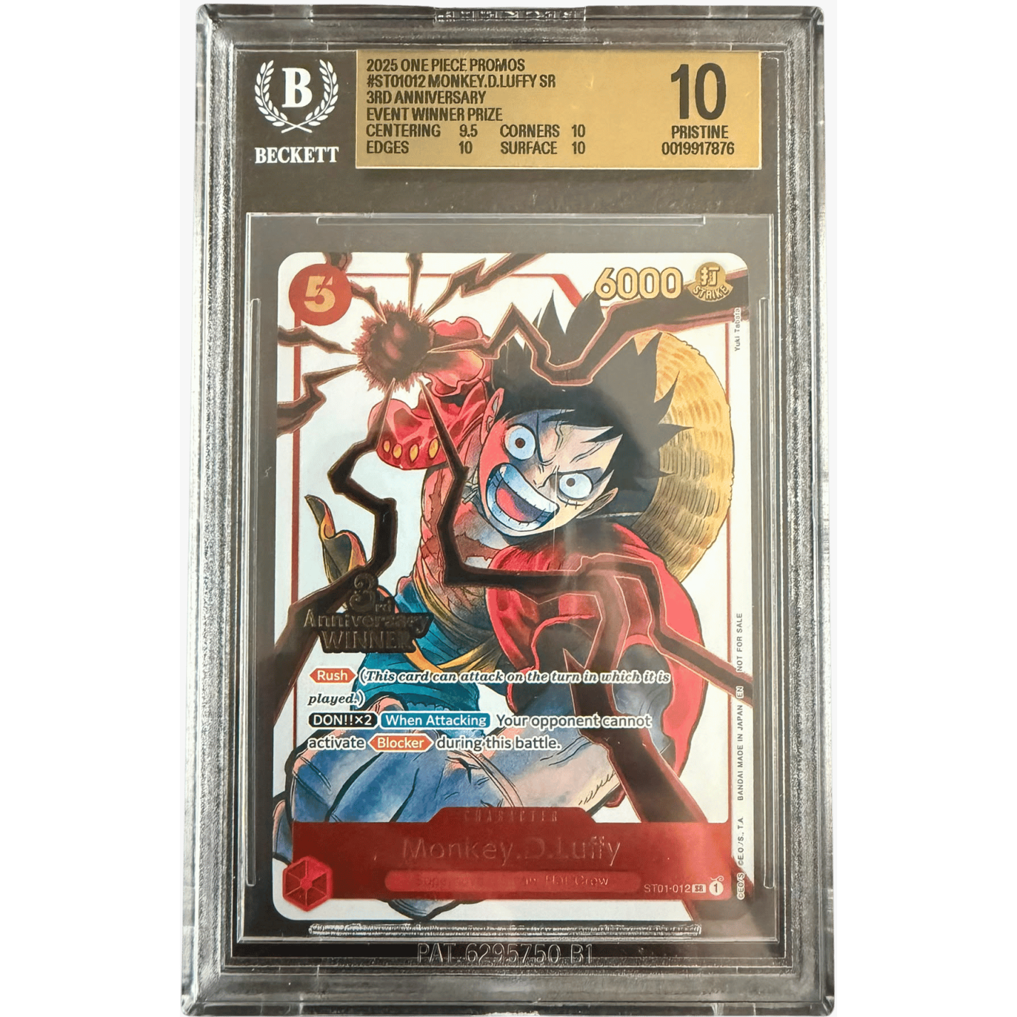 Monkey.D.Luffy (3rd Anniversary Winner) (BGS 10) ST01-012 - Carrying On His Will 3rd Anniversary Tournament Cards - Normal