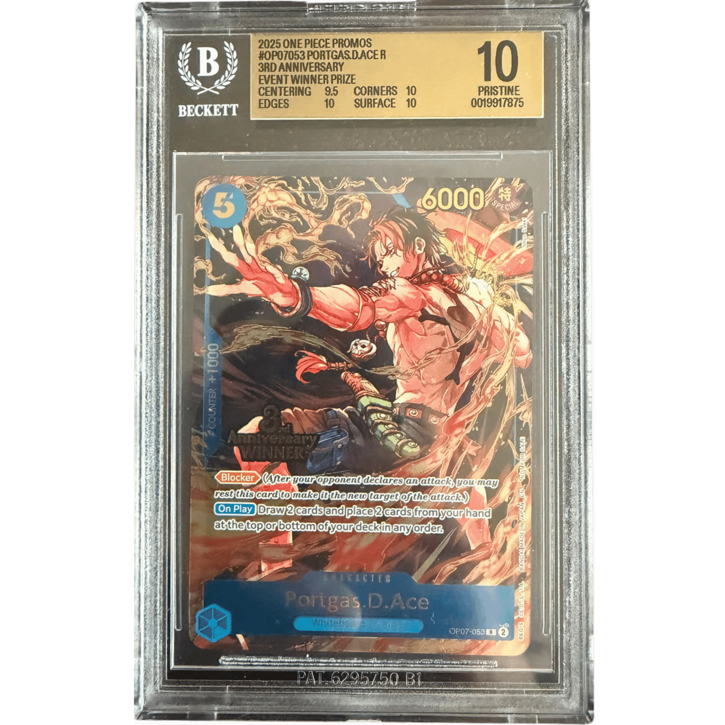 Portgas.D.Ace (3rd Anniversary Winner) (BGS 10) OP07-053 - Carrying On His Will: 3rd Anniversary Tournament Cards - Normal