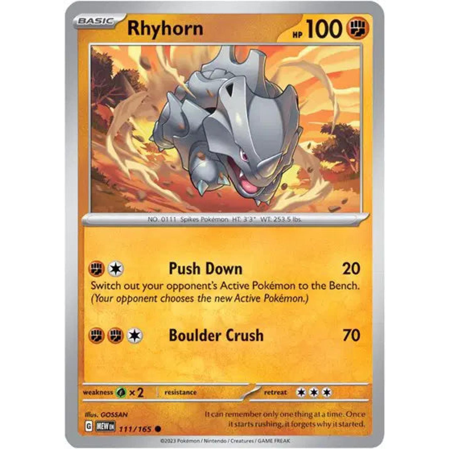 Rhyhorn 111/165 - Scarlet & Violet 151 - Reverse Holofoil