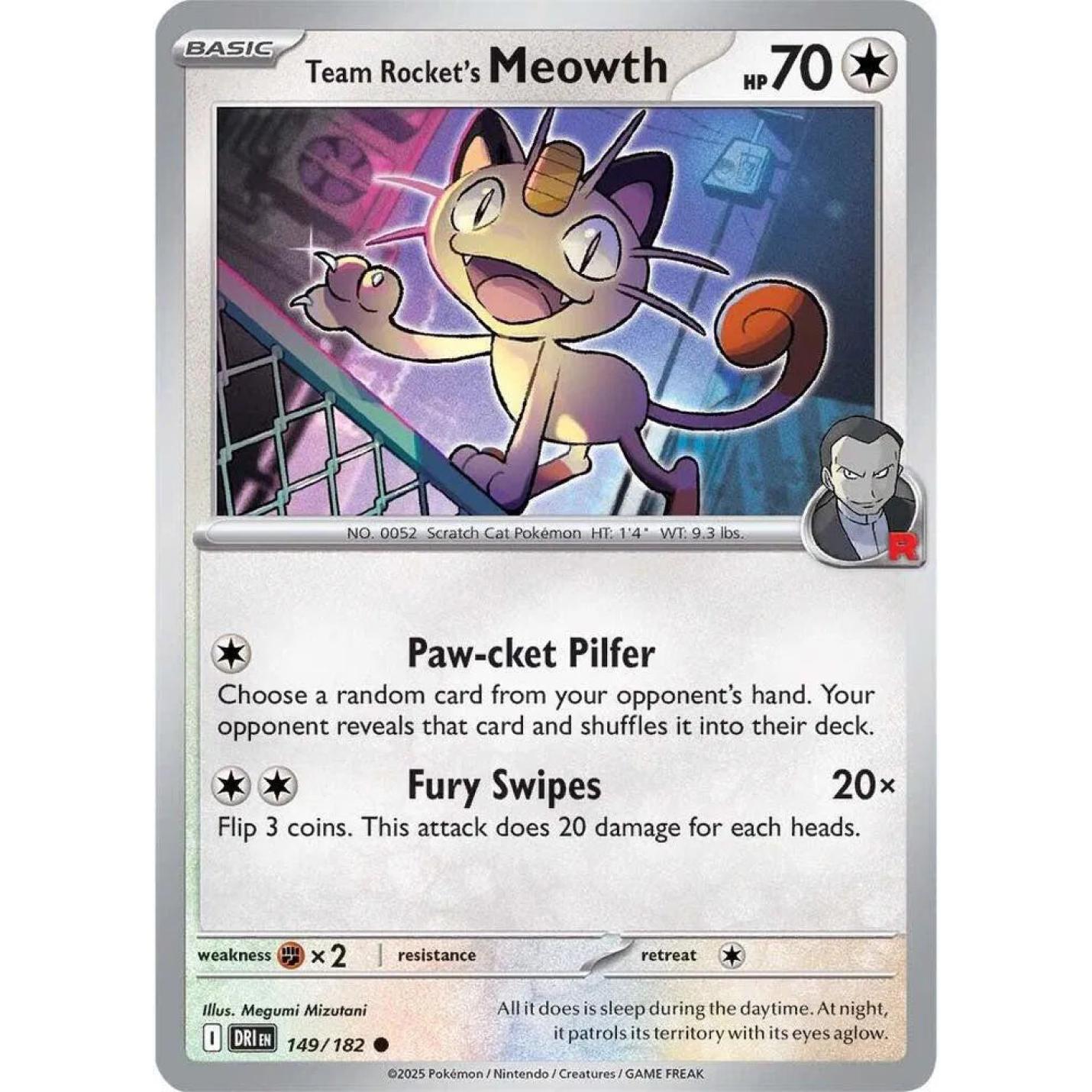 Team Rocket's Meowth 149/182 - Destined Rivals - Reverse Holofoil