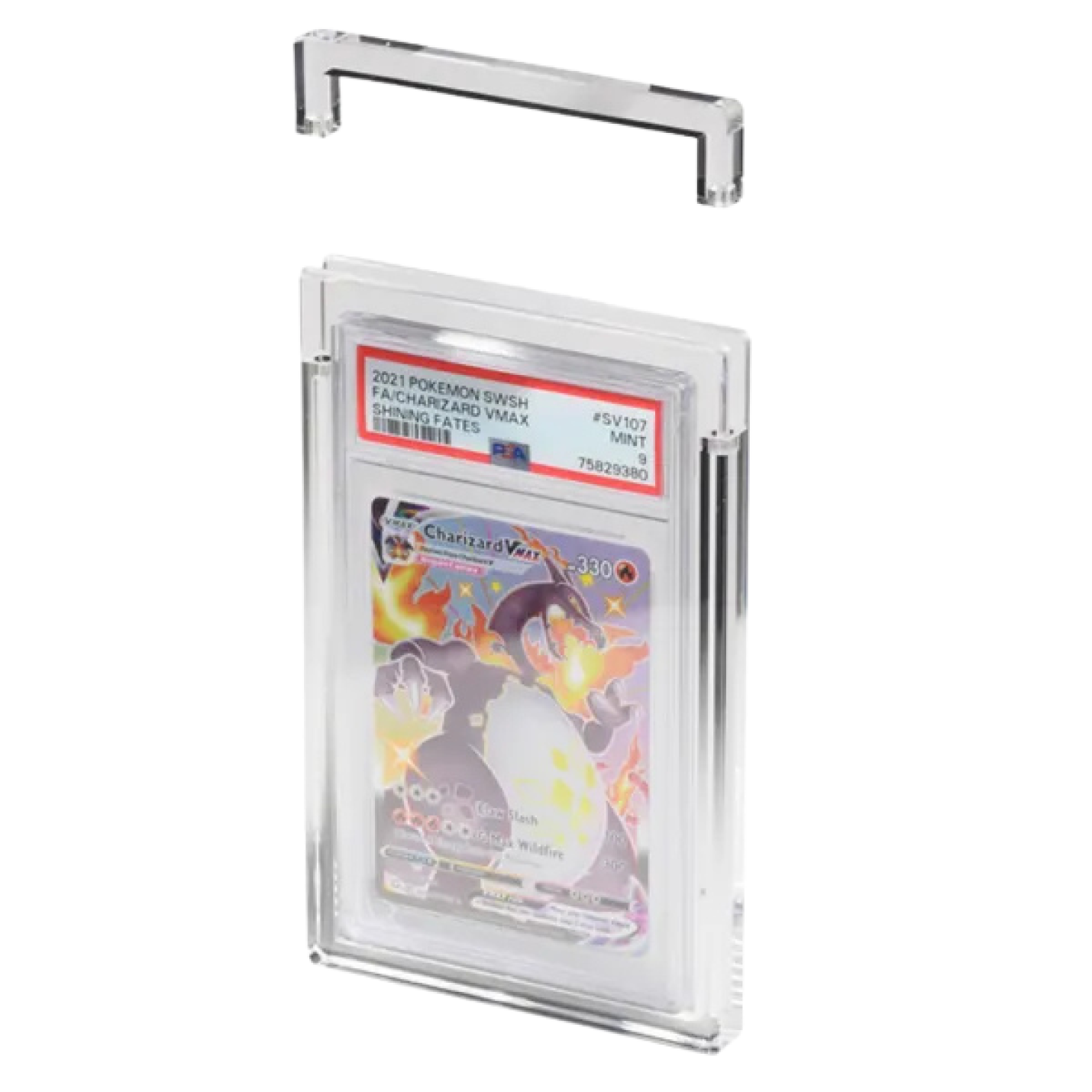 The Acrylic Box – Graded Card Display (Premium) open met graded kaart