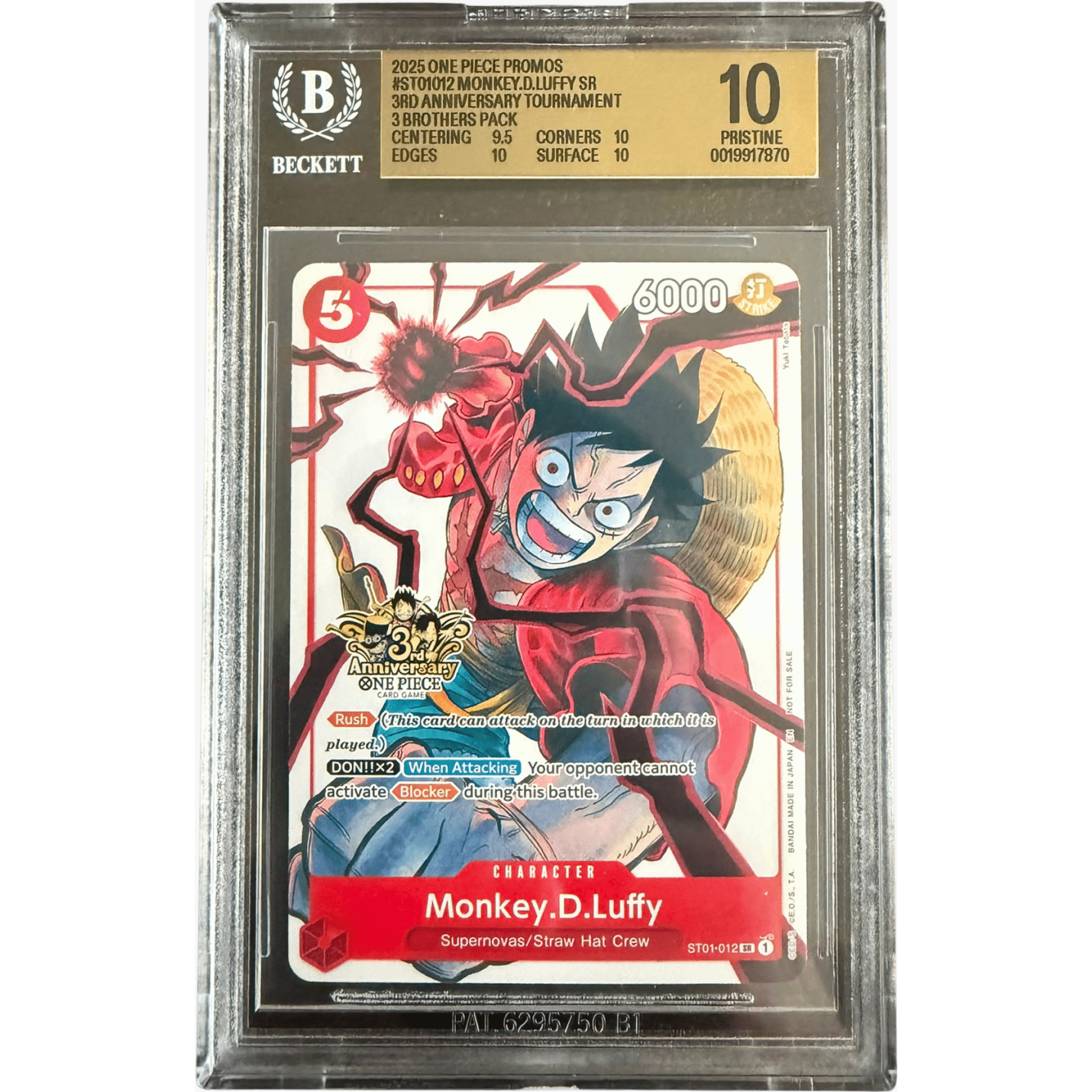 Monkey.D.Luffy (3rd Anniversary) (BGS 10) ST01-012 - Carrying On His Will 3rd Anniversary Tournament Cards - Normal