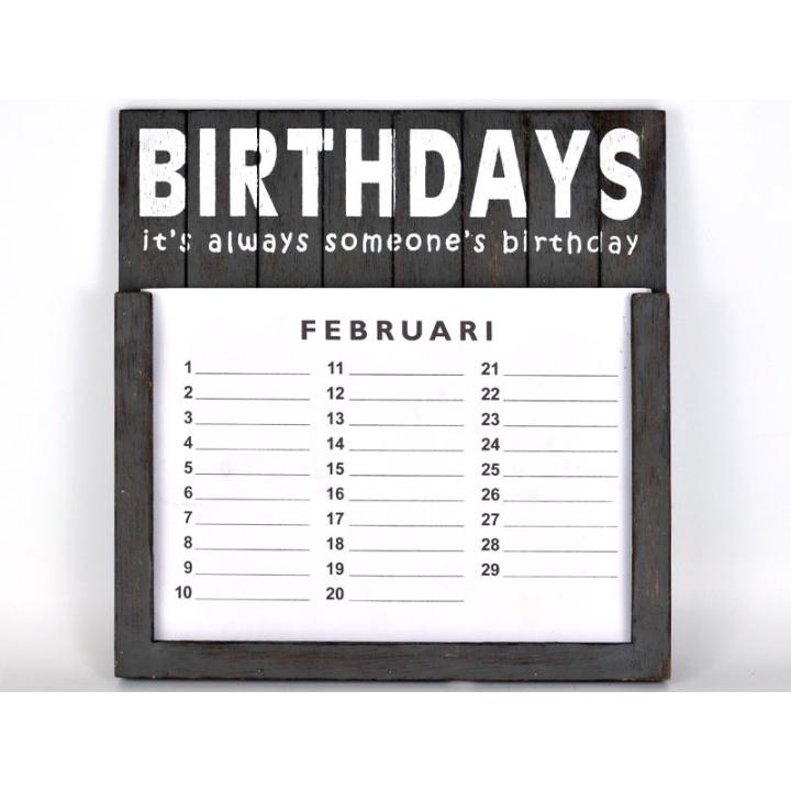 Woodart Verjaardagskalender - 30cm - Hout - Antique Grey kalender verjaardag