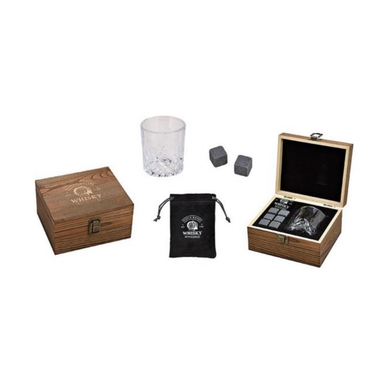 G. Wurm Whisky cadeau Box- Cadeau set- Whiskystenen - Whisky glas - 6 Basaltstenen