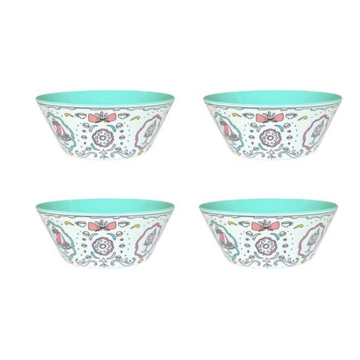 Jill - Set van 4 kommen 14,5 cm - Turquoise - Melamine servies