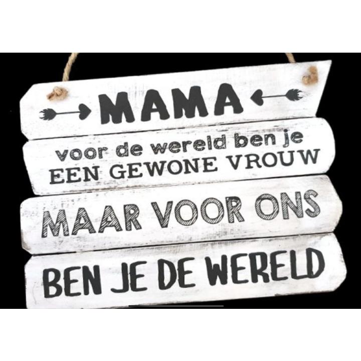 Tekstbord - Mama voor de wereld - White - (20cm x28cm)