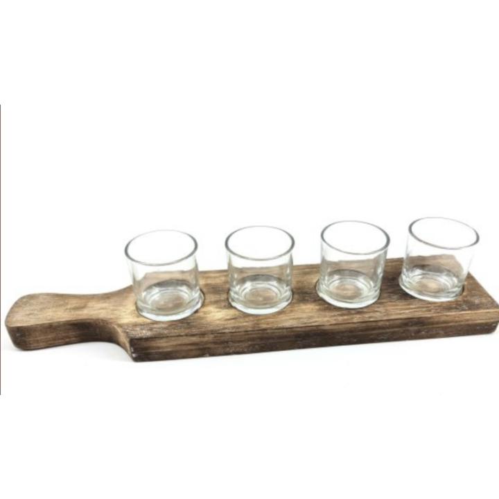 Woodart waxinehouder 4 glaasjes op houten plank naturel