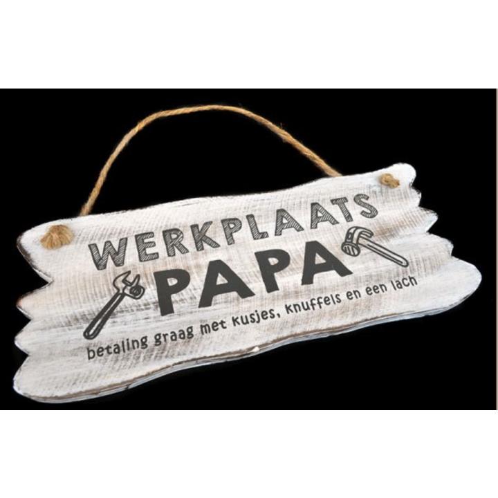 Tekstbord Werkplaats Papa - Wit - Hout