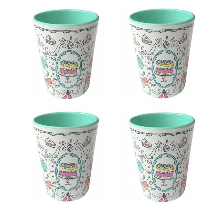 Jill - Set van 4 bekers 0,23 L - Turquoise - Melamine