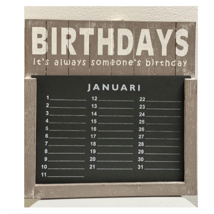 Woodart verjaardagskalender taupe 30 cm losse vellen kalender verjaardag