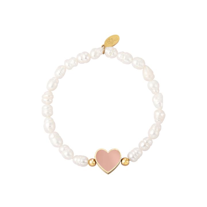 Hidzo armband - Parels en hartje - Beige/Roze