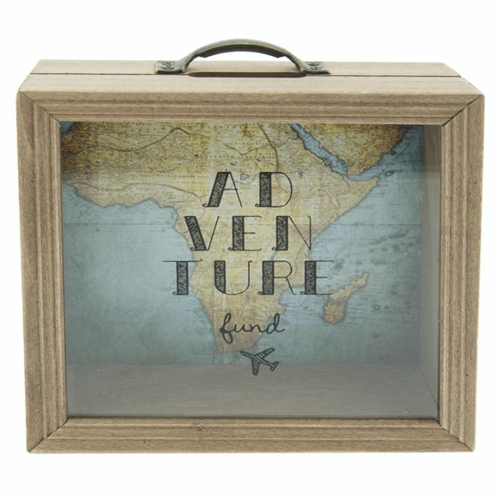 Clayre & Eef Spaarpot 18*7*18 cm Bruin Hout Rechthoek Koffer