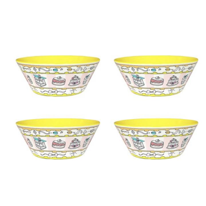 Jill - Set van 4 kommen 14 cm - Geel - Melamine servies