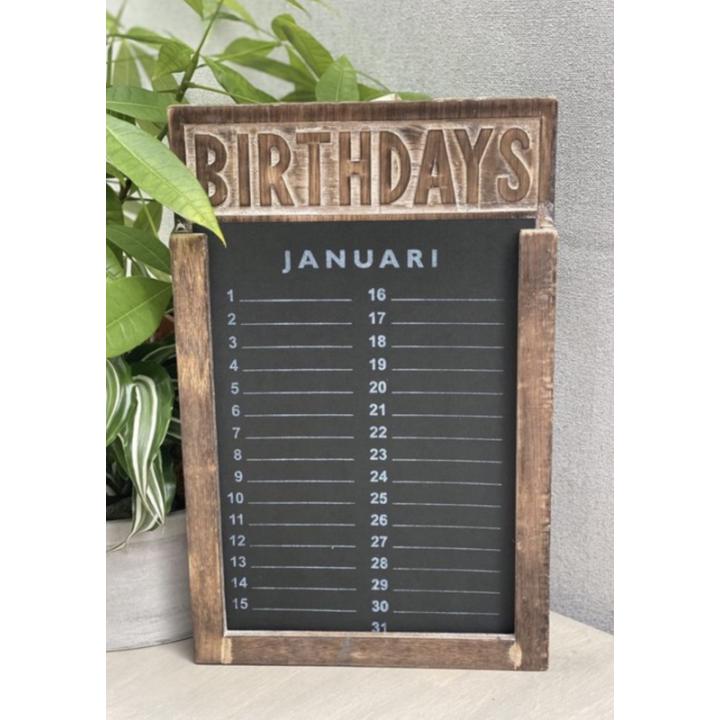 Houten verjaardagskalender naturel wash  35 cm. Met  Losse vellen kalender