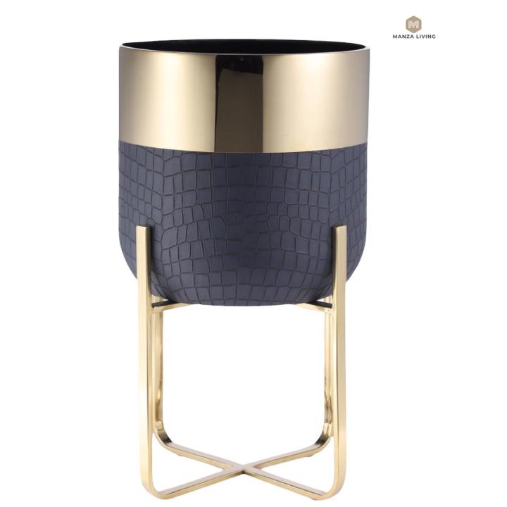 Luxe Bloempot Blauw & Goud - H42cm - Manza Living