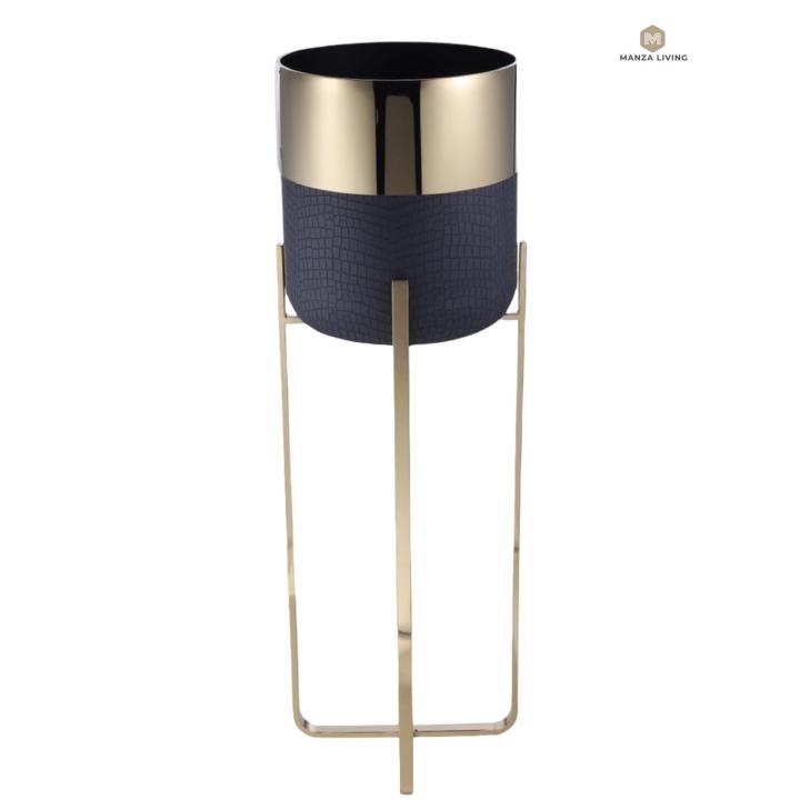 Exclusieve Gouden Bloempot – Blauw Lederlook – H120cm – Manza Living