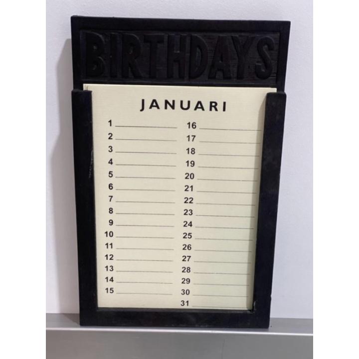 Woodart houten verjaardagskalender 28 cm zwart/bruin met losse vellen kalender verjaardag