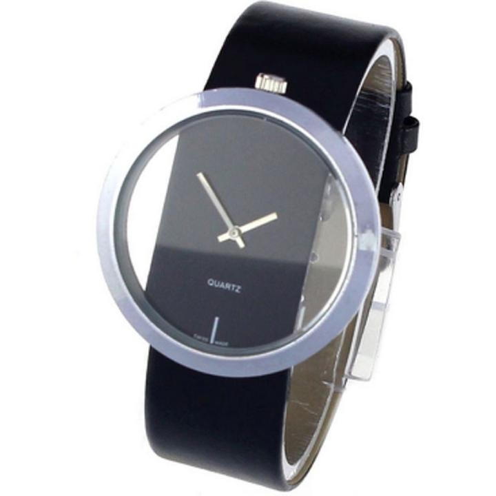 Hidzo Horloge Transparant ø 37 mm - Zwart - Kunstleer