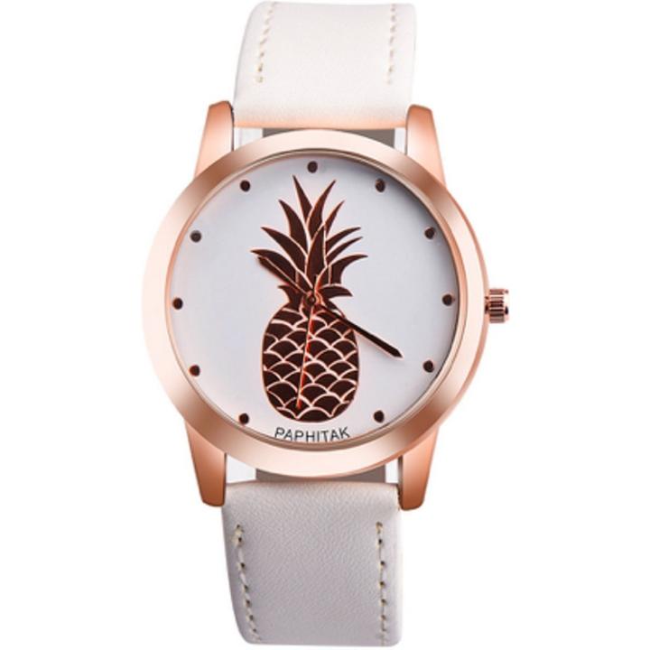 Hidzo Horloge Ananas ø 37 mm - Wit - Kunstleer