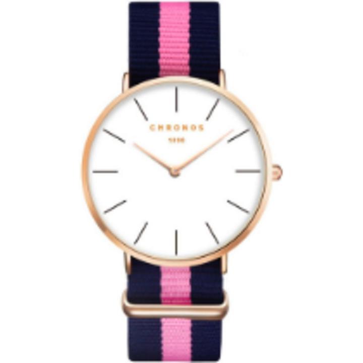 Hidzo Horloge Chronos ø 37 mm - Blauw/Roze/Blauw - Inclusief horlogedoosje