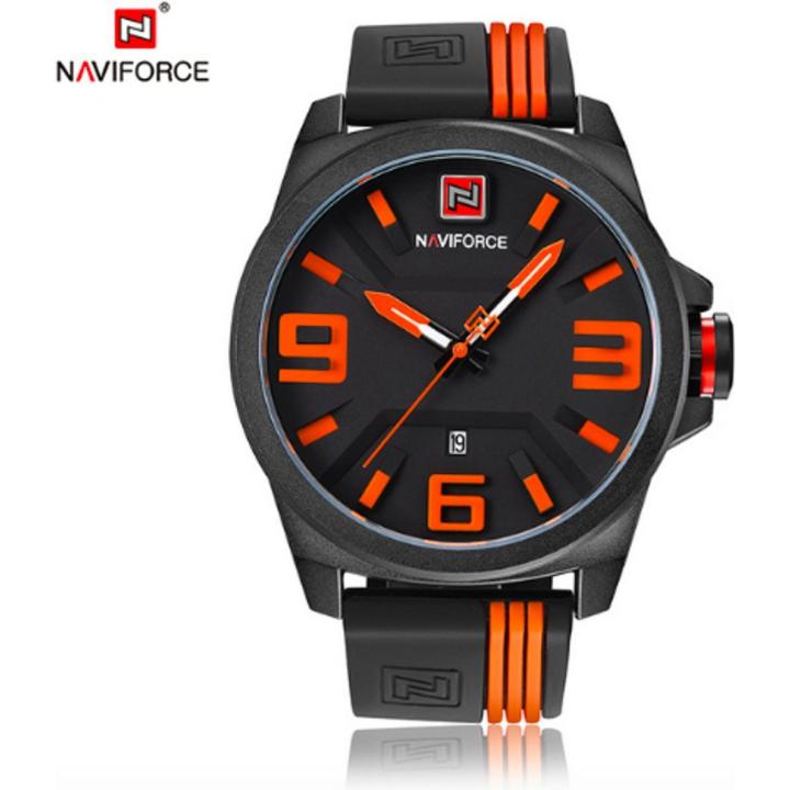 Hidzo Horloge Naviforce H250 ø 47 mm - Zwart/Oranje - Inclusief horlogedoosje