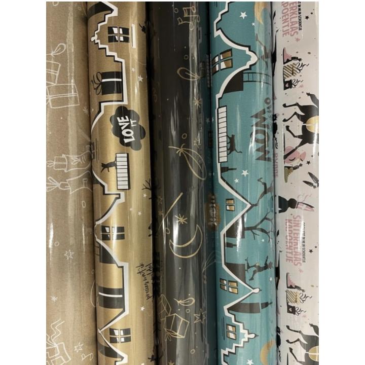 Collectiv Warehouse- Dubbelzijdig- Sinterklaas inpakpapier - Cadeaupapier sint 5 rollen 300 x 50 cm