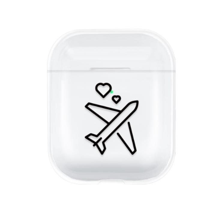 Hidzo case voor Apple's AirPods 1/2/3/4 - Hard Case - Hartjes Vliegtuig - Transparant - AirPods case