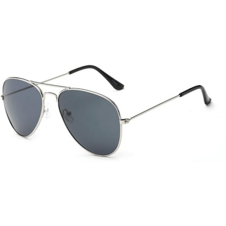 Hidzo Zonnebril Pilotenbril Zilver - UV 400 - Zwarte Glazen