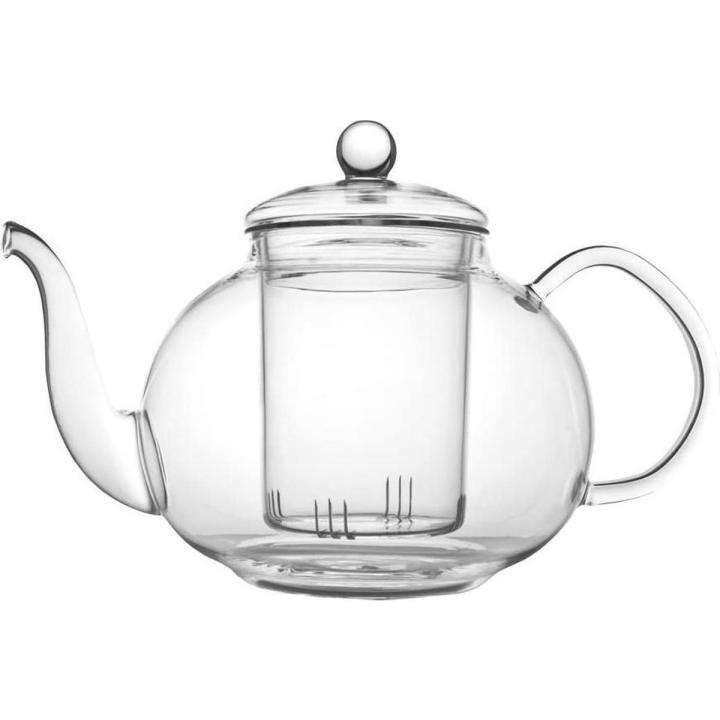 Bitterleaves Glazen Theepot Neutral Large met Thee Infuser ﾖ Borosilicaat Glas ﾖ Op fornuis te plaatsen ﾖ Anti-druppeltuit ﾖ 1.2L ﾖ met Theefilter - Transparant - Met de Hand Geblazen