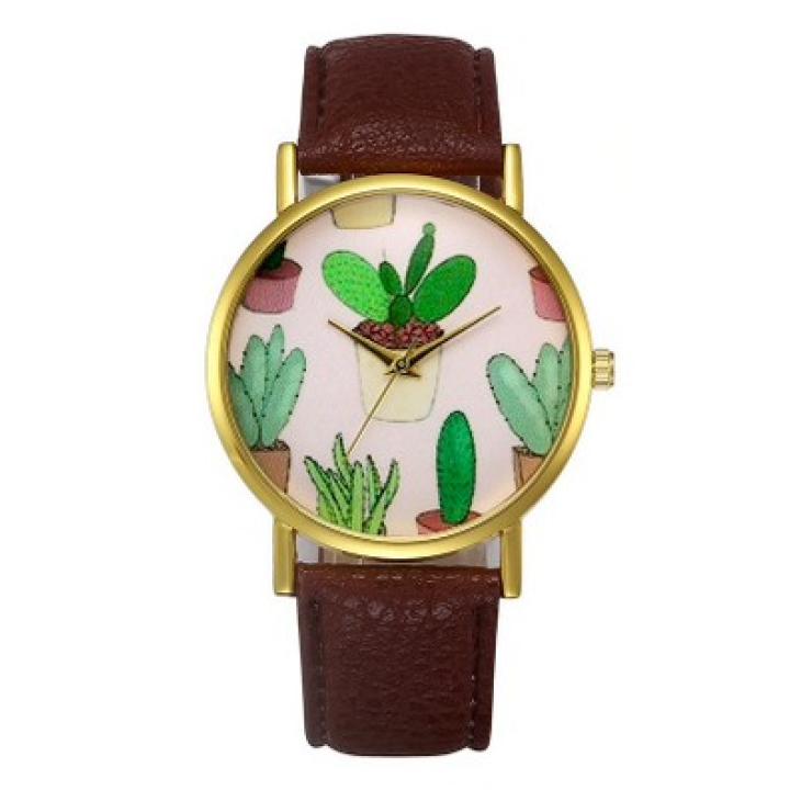 Hidzo Horloge Cactus ø 37 mm - Bruin - Kunstleer