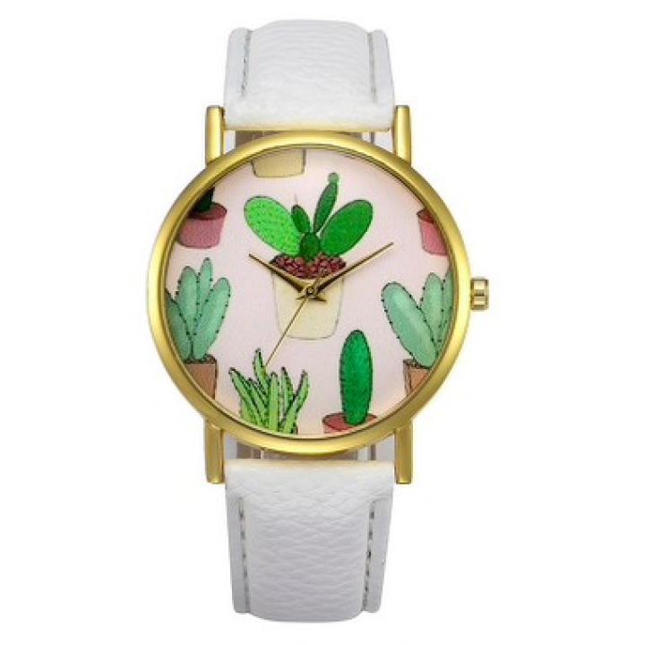 Hidzo Horloge Cactus ø 37 mm - Wit - Kunstleer