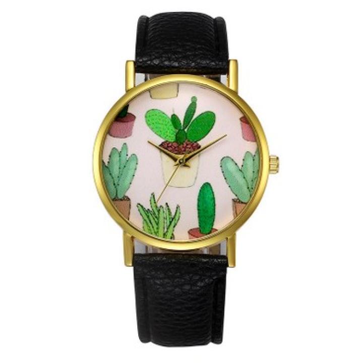 Hidzo Horloge Cactus ø 37 mm - Zwart - Kunstleer
