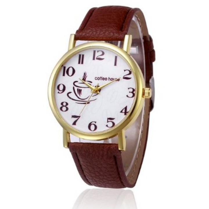 Hidzo Horloge Coffee House ø 37 mm - Bruin - Kunstleer