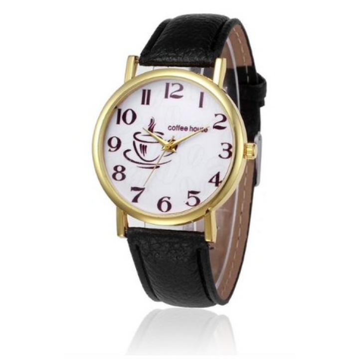 Hidzo Horloge Coffee House ø 37 mm - Zwart - Kunstleer