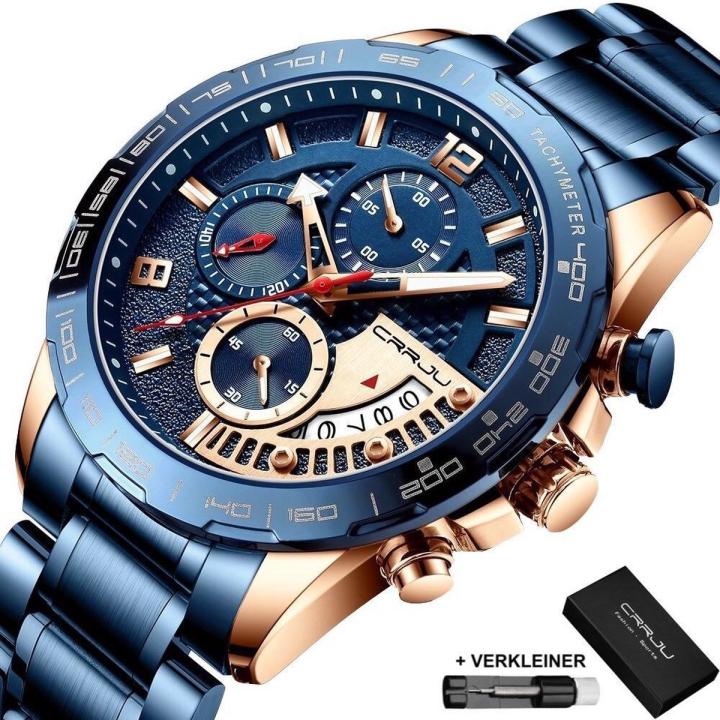 CRRJU® Horloges voor Mannen Herenhorloge Heren Horloge Watch Jongens – Horlogebox Geschenkdoos – Blauw Rosé