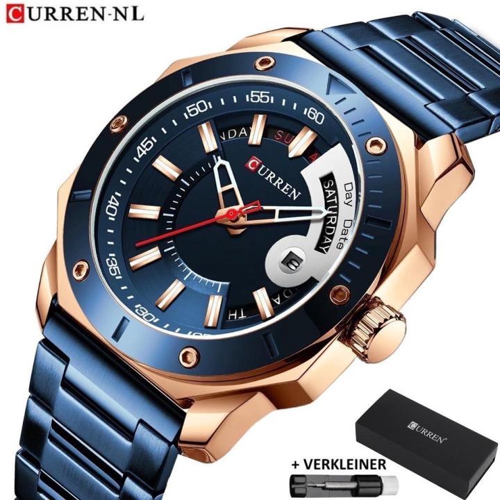 Horloges voor Mannen Heren Horloge Curren Herenhorloge Watch - Jongens Horloges - Incl. Horlogebox Geschenkdoos & Versteller - Blauw Rosé - Litts®