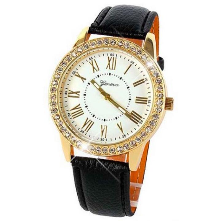 Hidzo Horloge Diamant ø 37 mm - Zwart/Wit - Kunstleer